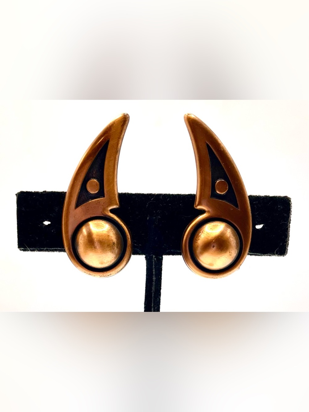 Vintage 1950s Copper Modernist Screw Back Earrings 1.5” MCM